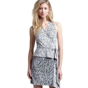 nwot Diane Von Furstenberg Mililani Silk Knit Scribble Print Peplum Wrap Dress 2
